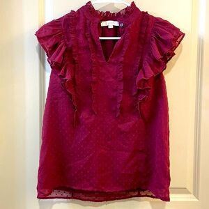 LOFT deep red ruffled blouse